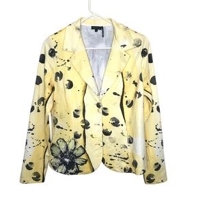Tricotto Chic Yellow Artistic Print Floral Blazer